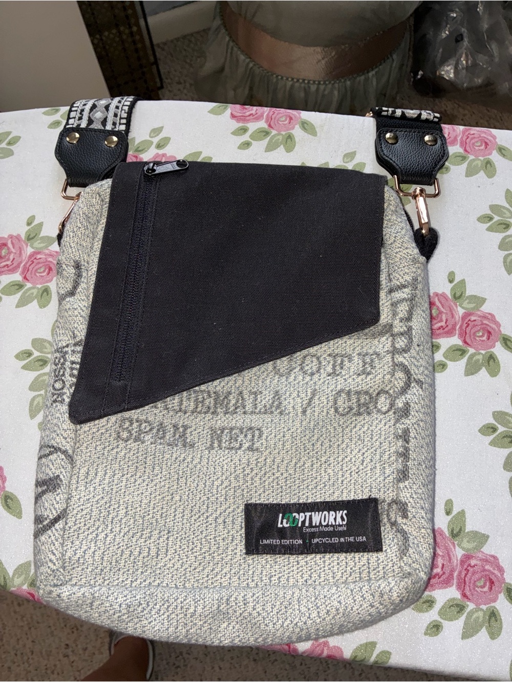 Looptworks Upcycled Gray Crossbody Bag with Black Accent